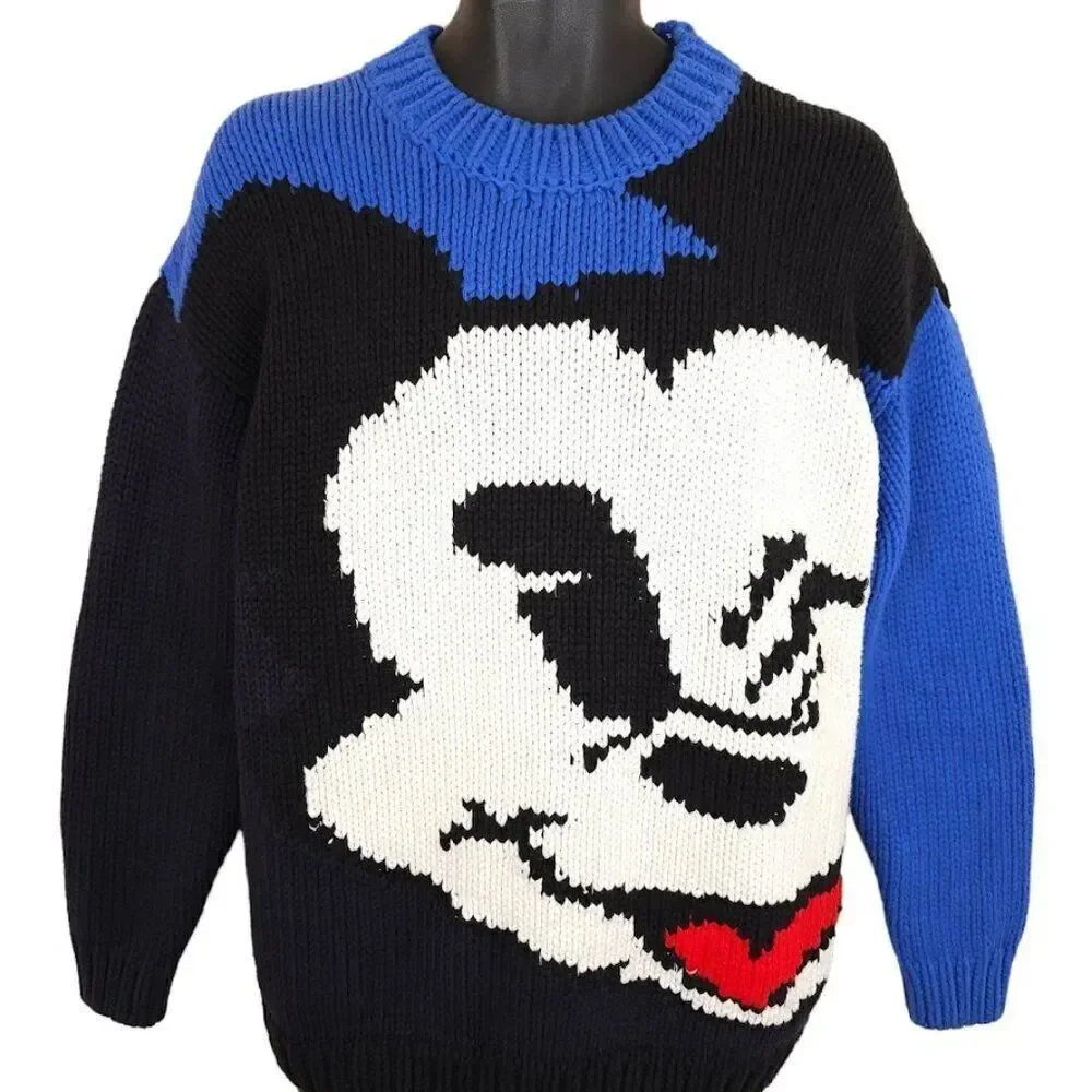 Mickey Mouse Sweater Mens Size Small Blue Black Colorblock Disney Wink